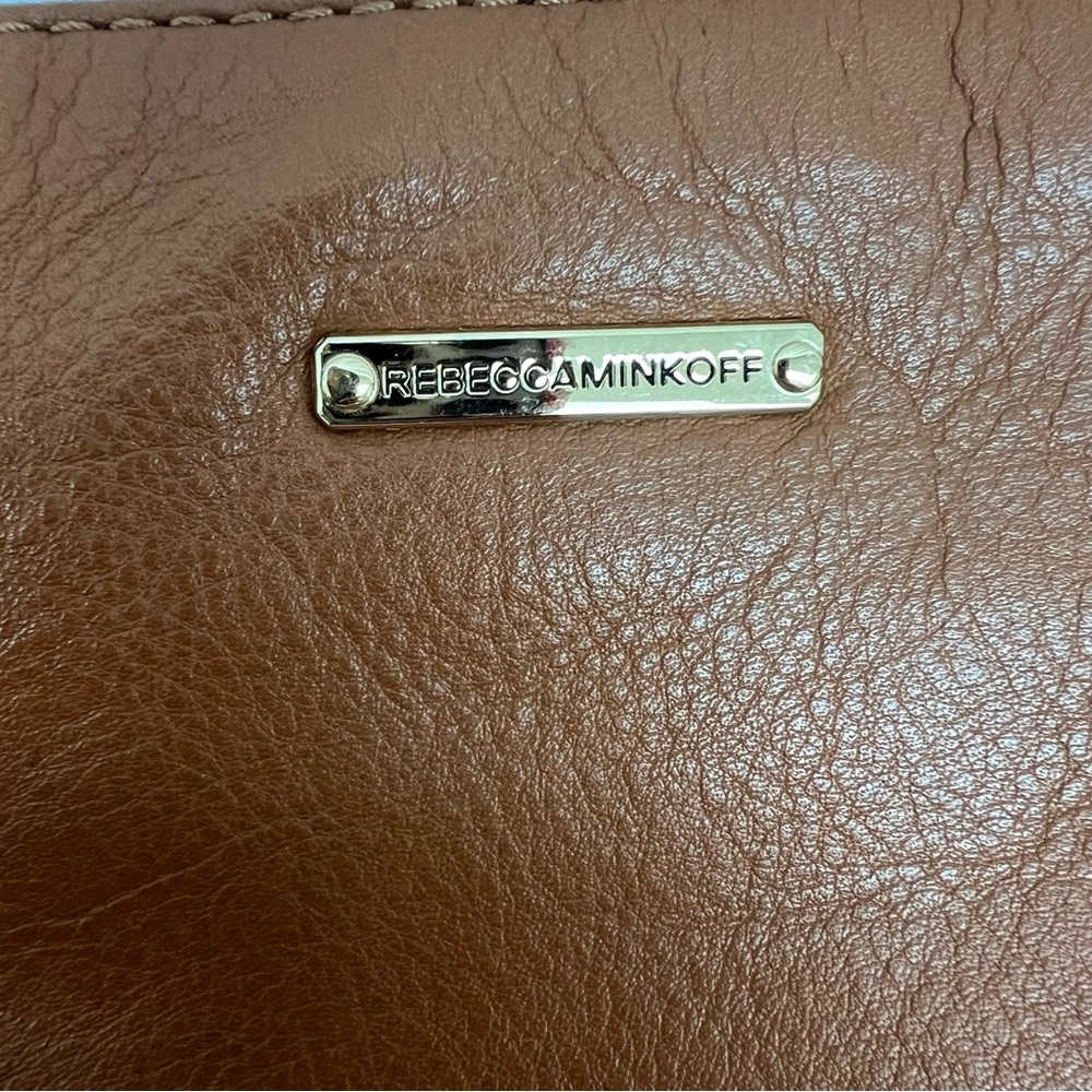 Rebecca Minkoff tan leather crossbody bag with zippers and gold details. - Picture 6 of 13